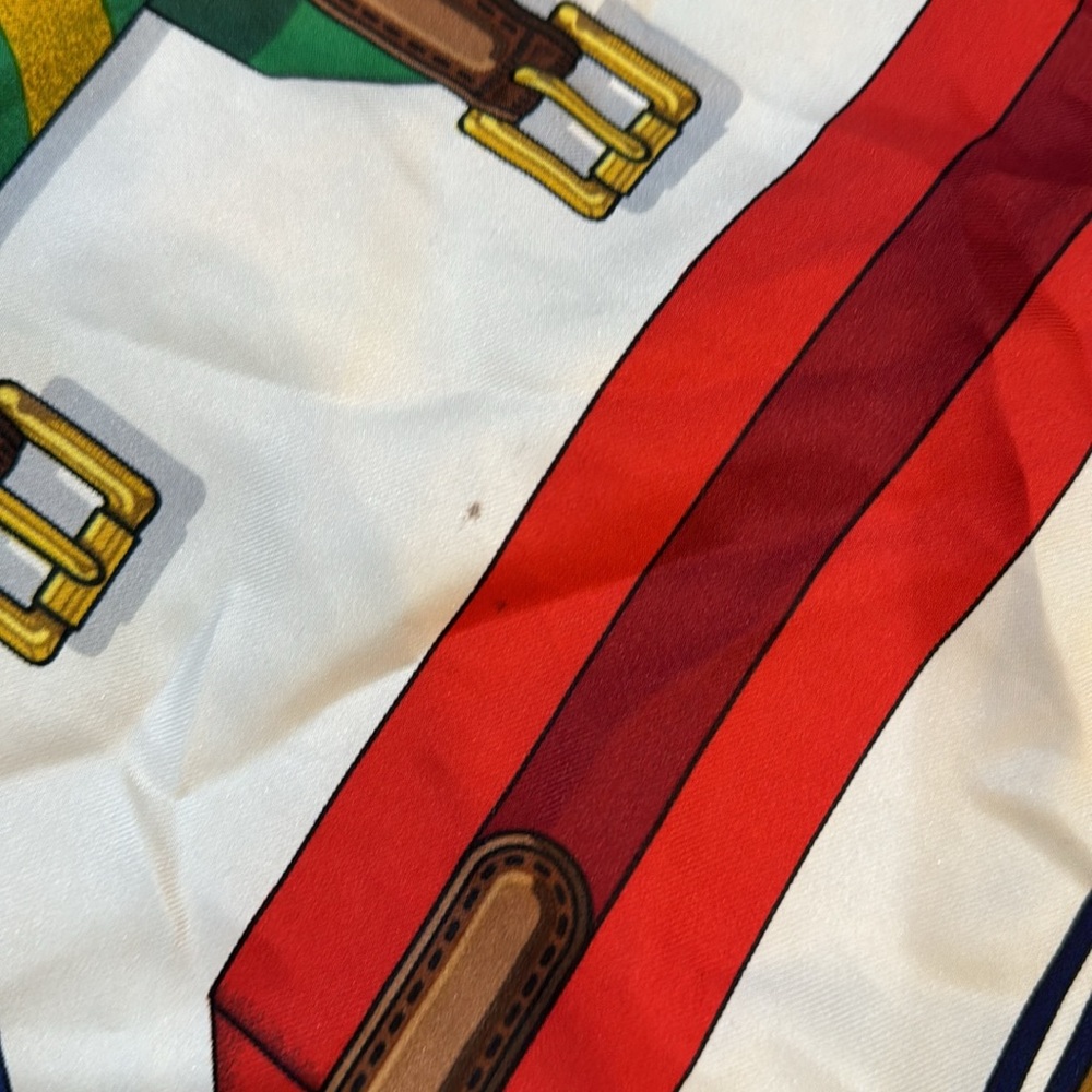 Hermes Multicolor Silk Scarf with Navy, Green, Gold and Red Accents - Picture 9 of 12